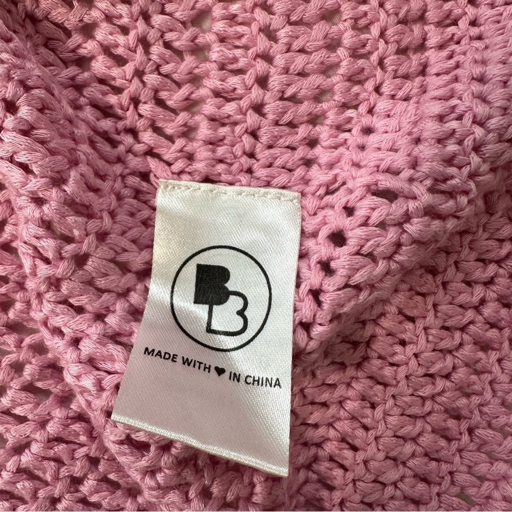 Beginning Boutique Long Sleeves Drawstrings Cut Out Pink Crochet Mini Dress - Picture 14 of 16